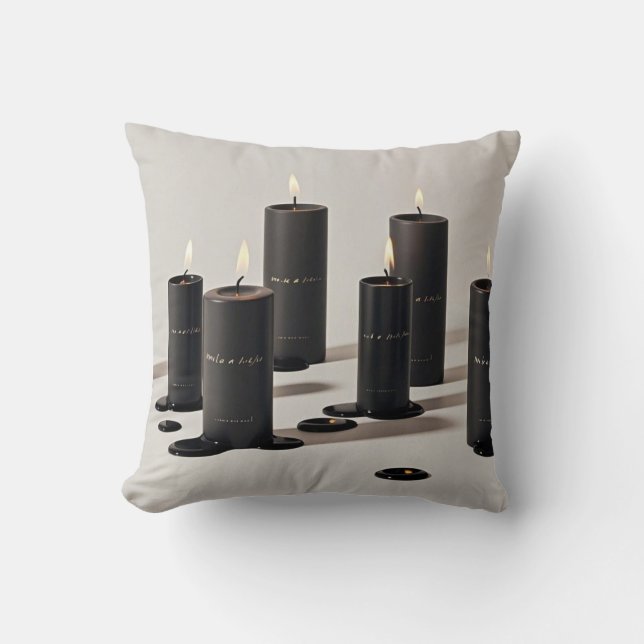 Minimalist black-line candles with tiny flames cushion (Front)