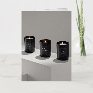 Minimalist black-line candles with tiny flames foil greeting card