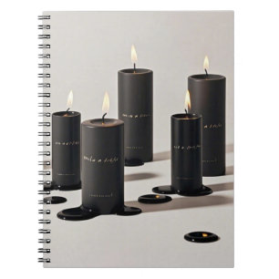 Minimalist black-line candles with tiny flames notebook