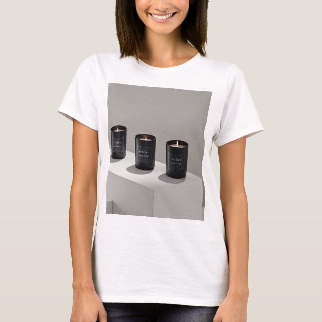 Minimalist black-line candles with tiny flames T-Shirt (Front)