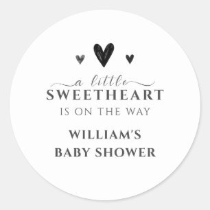 Minimalist Black Little Sweetheart Baby Shower Classic Round Sticker