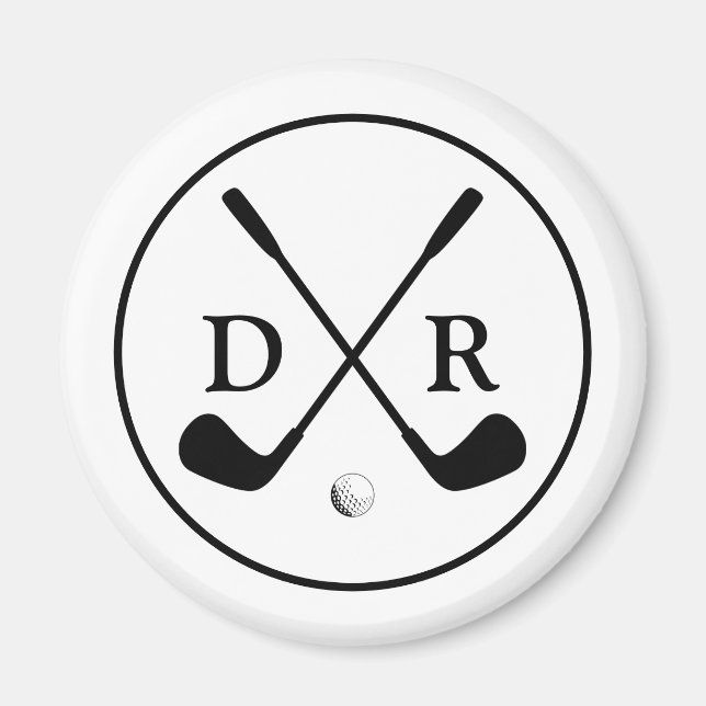 Minimalist Black Logo and Monogram Golf Player Magnet (Front)