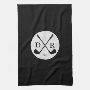 Minimalist Black Logo and Monogram Golf Player Tea Towel