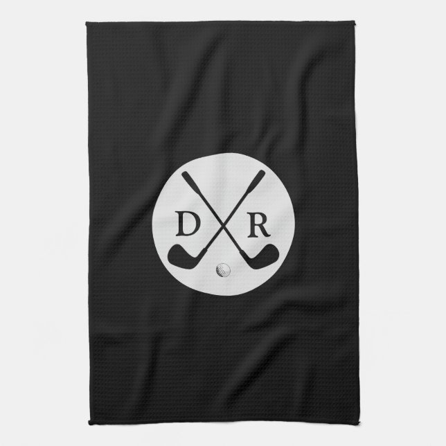 Minimalist Black Logo and Monogram Golf Player Tea Towel (Vertical)