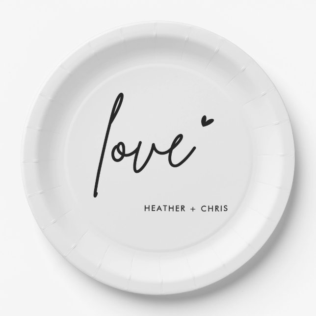 Minimalist Black Love Wedding Engagement Party Paper Plate (Front)