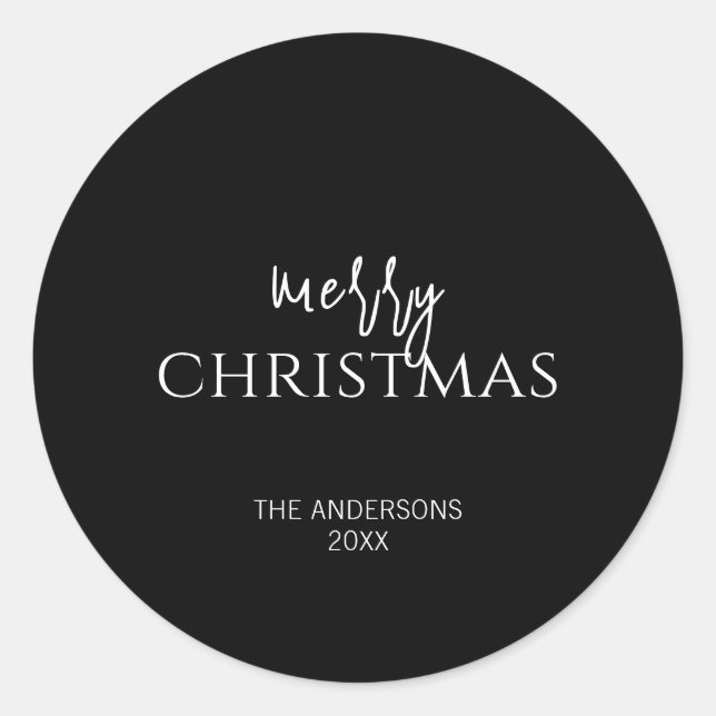Minimalist Black Merry Christmas Holiday Classic Round Sticker (Front)
