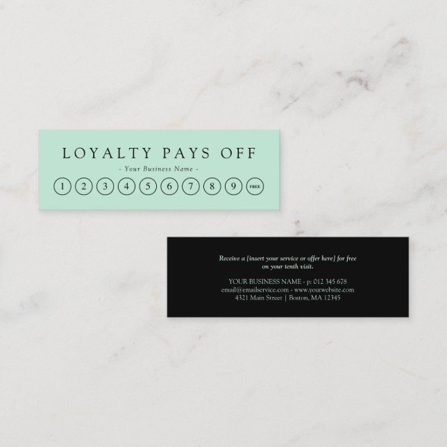 Minimalist Black & Mint Loyalty Punch Card (Front/Back)