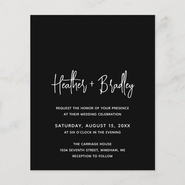 Minimalist Black Modern Budget Wedding Invite (Front)