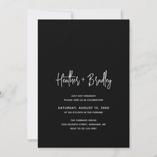 Minimalist Black Modern Engagement Party Invitation (Front)
