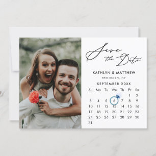 Minimalist Black Modern Script Photo Calendar Save The Date