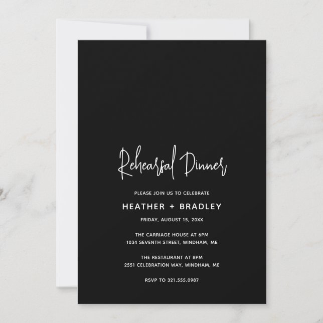 Minimalist Black Modern Wedding Rehearsal Dinner Invitation (Front)