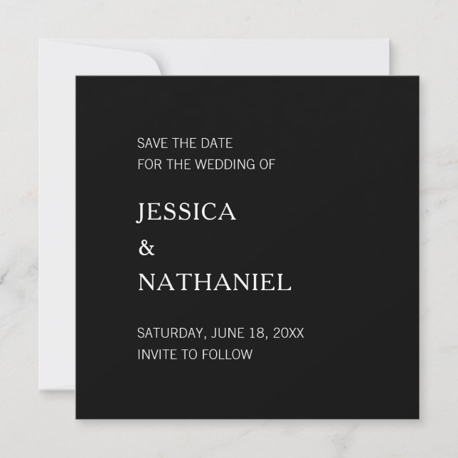 Minimalist Black Modern Wedding Save The Date (Front)
