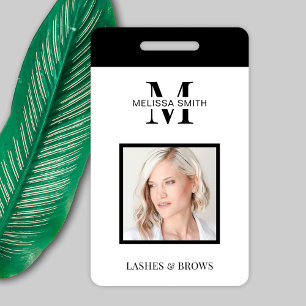 Minimalist Black Monogram Photo Beauty Salon ID ID Badge