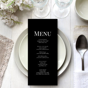 Minimalist Black Monogram Wedding Menu Card