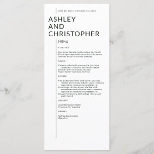 Minimalist Black on White Isolated Names Wedding Menu