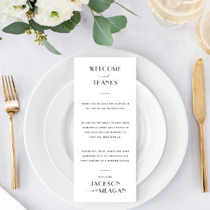 Minimalist Black on White Welcome Wedding Place  Card