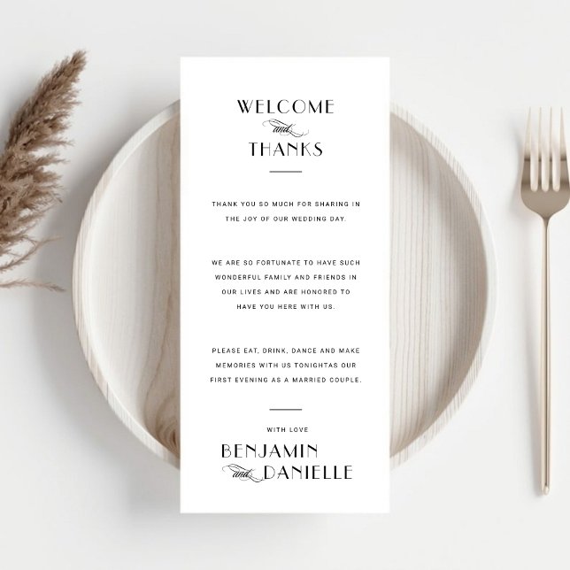 Minimalist Black on White Welcome Wedding Place  Card (Minimalist Black on White Welcome Wedding Place Card)