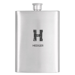 MINIMALIST BLACK ONE LETTER MONOGRAM NAME ASH HIP FLASK
