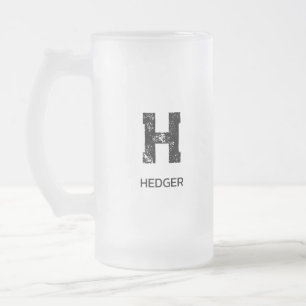 MINIMALIST BLACK ONE LETTER MONOGRAM NAME CLEAR FROSTED GLASS BEER MUG