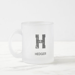 MINIMALIST BLACK ONE LETTER MONOGRAM NAME CLEAR FROSTED GLASS COFFEE MUG