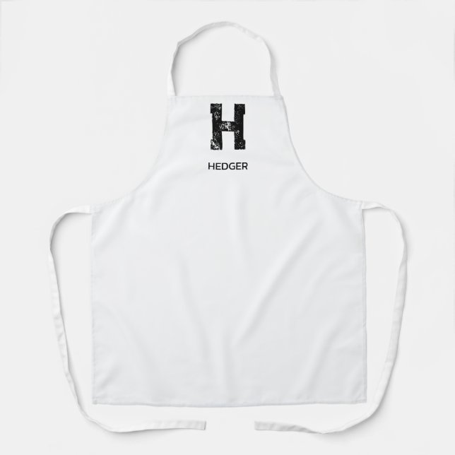 MINIMALIST BLACK ONE LETTER MONOGRAM NAME WHITE APRON (Front)