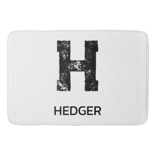 MINIMALIST BLACK ONE LETTER MONOGRAM NAME WHITE BATH MAT