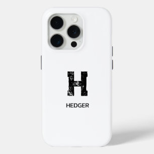 MINIMALIST BLACK ONE LETTER MONOGRAM NAME WHITE iPhone 15 PRO CASE