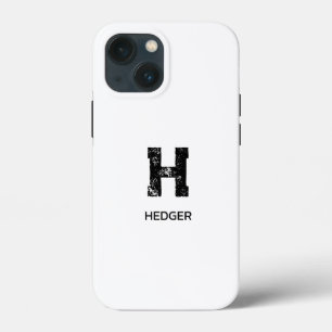 MINIMALIST BLACK ONE LETTER MONOGRAM NAME WHITE iPhone 13 MINI CASE