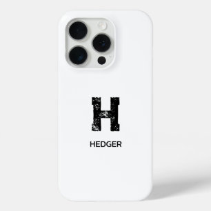 MINIMALIST BLACK ONE LETTER MONOGRAM NAME WHITE iPhone 15 PRO CASE