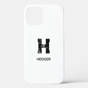 MINIMALIST BLACK ONE LETTER MONOGRAM NAME WHITE iPhone 12 CASE