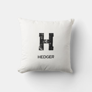 MINIMALIST BLACK ONE LETTER MONOGRAM NAME WHITE CUSHION