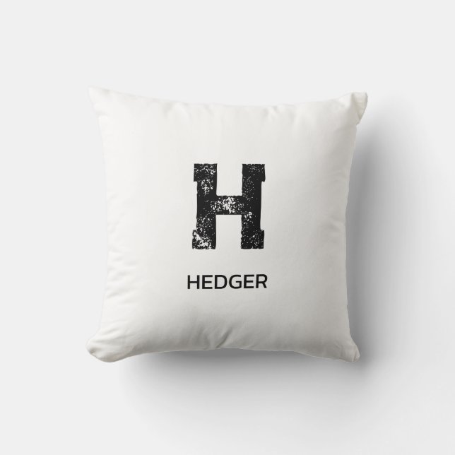 MINIMALIST BLACK ONE LETTER MONOGRAM NAME WHITE CUSHION (Front)