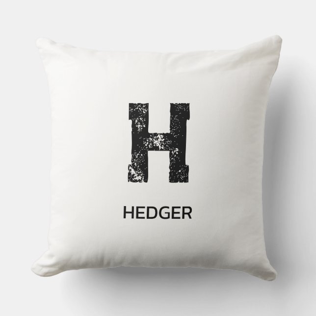 MINIMALIST BLACK ONE LETTER MONOGRAM NAME WHITE CUSHION (Front)