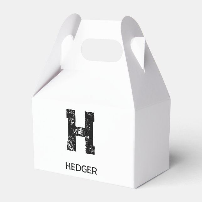 MINIMALIST BLACK ONE LETTER MONOGRAM NAME WHITE FAVOUR BOX (Front Side)