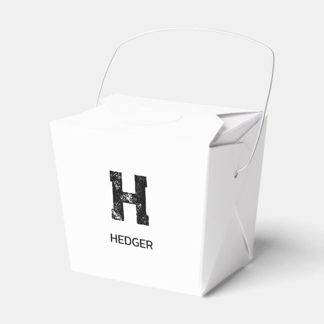 MINIMALIST BLACK ONE LETTER MONOGRAM NAME WHITE FAVOUR BOX (Front Side)