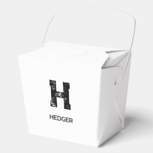 MINIMALIST BLACK ONE LETTER MONOGRAM NAME WHITE FAVOUR BOX
