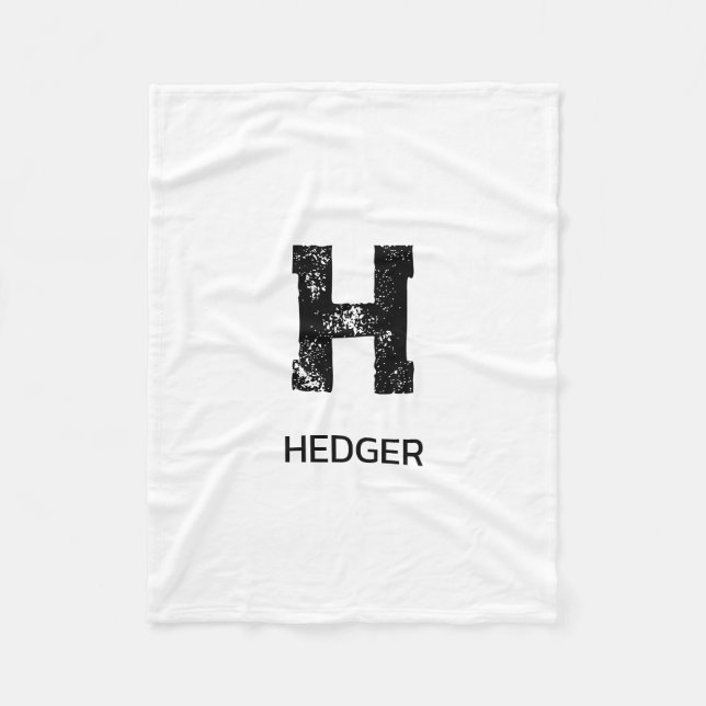 MINIMALIST BLACK ONE LETTER MONOGRAM NAME WHITE FLEECE BLANKET (Front)