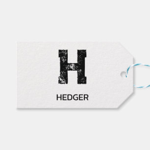 MINIMALIST BLACK ONE LETTER MONOGRAM NAME WHITE GIFT TAGS