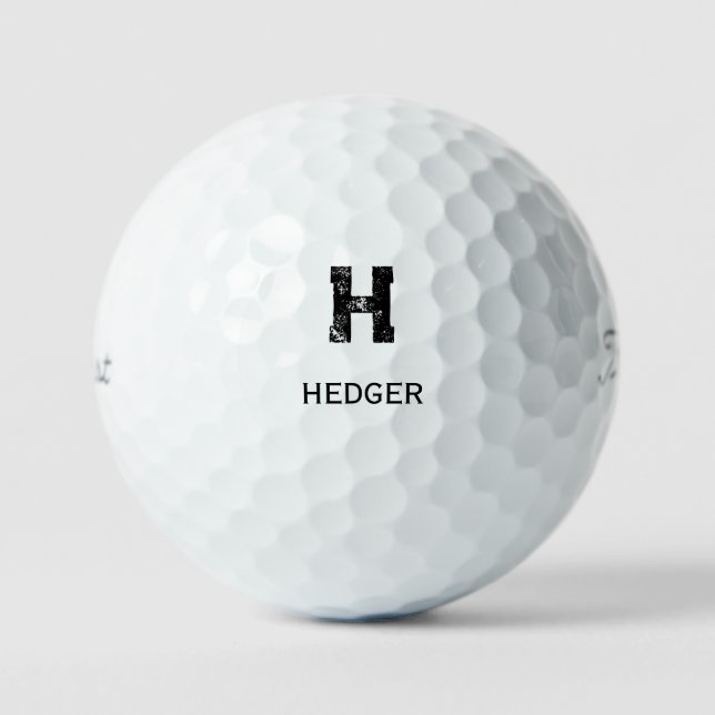 MINIMALIST BLACK ONE LETTER MONOGRAM NAME WHITE GOLF BALLS (Front)