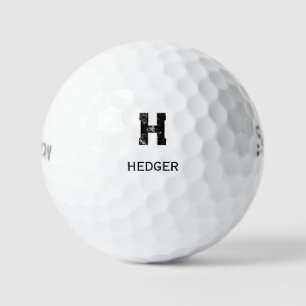 MINIMALIST BLACK ONE LETTER MONOGRAM NAME WHITE GOLF BALLS