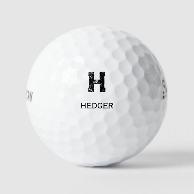 MINIMALIST BLACK ONE LETTER MONOGRAM NAME WHITE GOLF BALLS (Front)