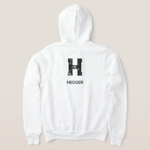 MINIMALIST BLACK ONE LETTER MONOGRAM NAME WHITE HOODIE