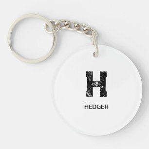 MINIMALIST BLACK ONE LETTER MONOGRAM NAME WHITE KEY RING