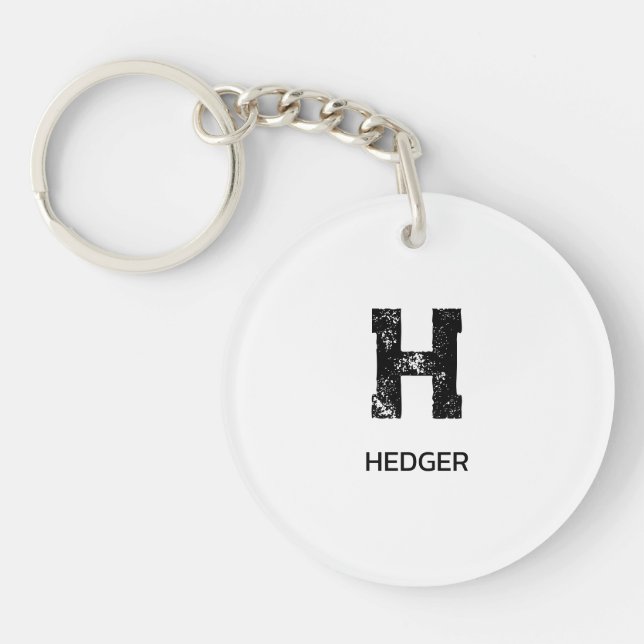 MINIMALIST BLACK ONE LETTER MONOGRAM NAME WHITE KEY RING (Front)