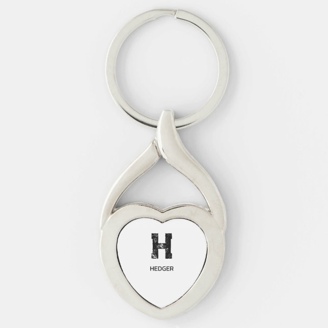 MINIMALIST BLACK ONE LETTER MONOGRAM NAME WHITE KEY RING (Front)