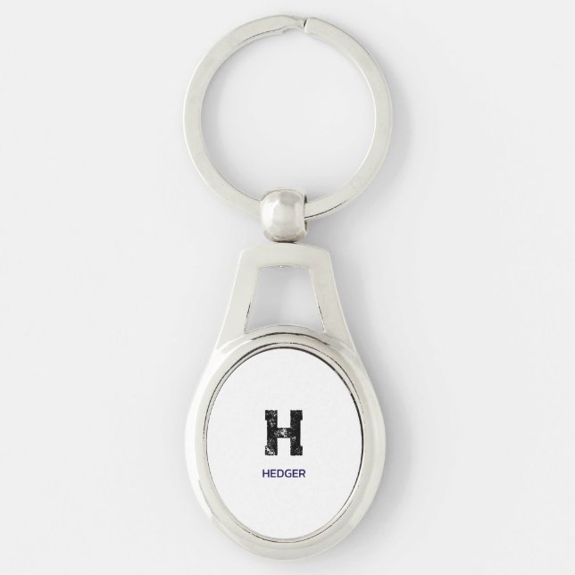 MINIMALIST BLACK ONE LETTER MONOGRAM NAME WHITE KEY RING (Front)