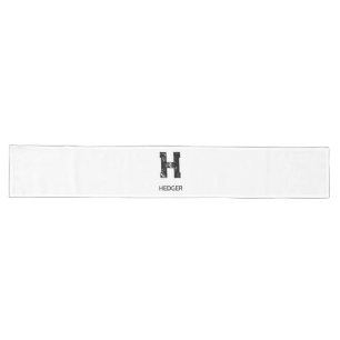 MINIMALIST BLACK ONE LETTER MONOGRAM NAME WHITE LONG TABLE RUNNER