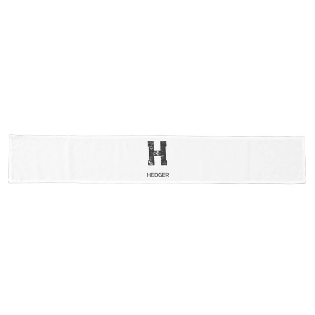 MINIMALIST BLACK ONE LETTER MONOGRAM NAME WHITE LONG TABLE RUNNER (Horizontal)