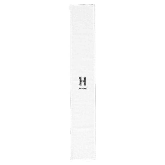 MINIMALIST BLACK ONE LETTER MONOGRAM NAME WHITE LONG TABLE RUNNER (Front)