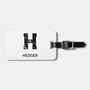 MINIMALIST BLACK ONE LETTER MONOGRAM NAME WHITE LUGGAGE TAG